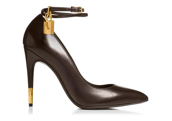 Tom Ford Ankle Strap Brown Leather Pump w/ Lock